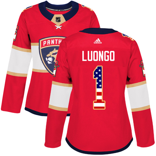 Adidas Panthers #1 Roberto Luongo Red Home Authentic USA Flag Women's Stitched NHL Jersey